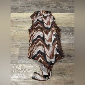 PrettyLittleThing Brown and Cream Wave Bodysuit